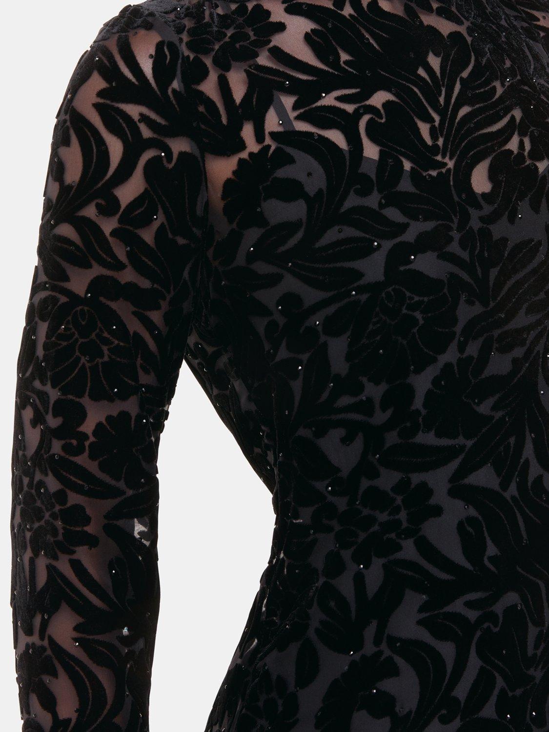 Product image 4 of 6, which shows Whistles Hot Fix Embellished Floral Velvet Burnout Mini Dress, Black, 6