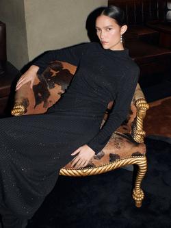 Whistles Hot Fix Embellished Jersey Midi Dress, Black, Black