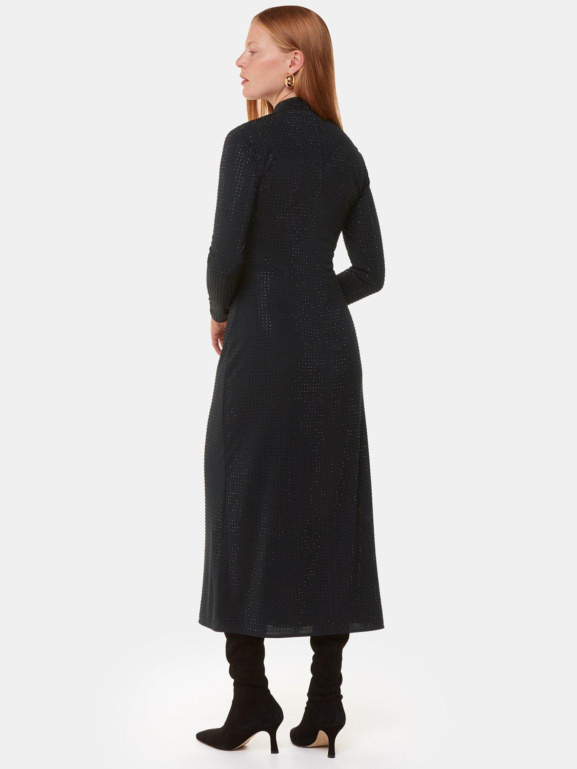 Product image 2 of 6, which shows Whistles Hot Fix Embellished Jersey Midi Dress, Black, 6