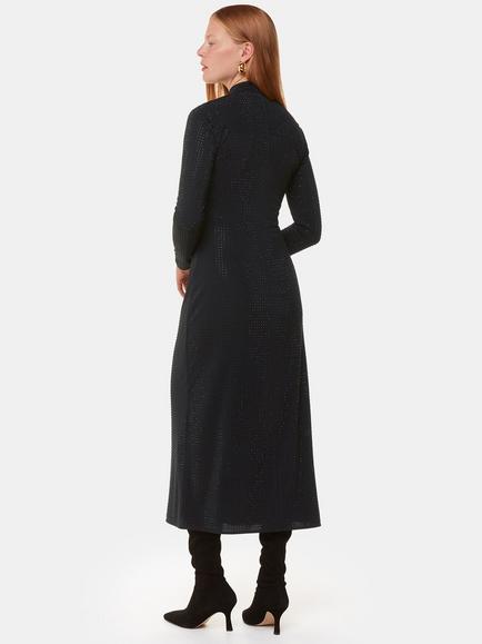 Whistles Hot Fix Embellished Jersey Midi Dress, Black - view 2, Black