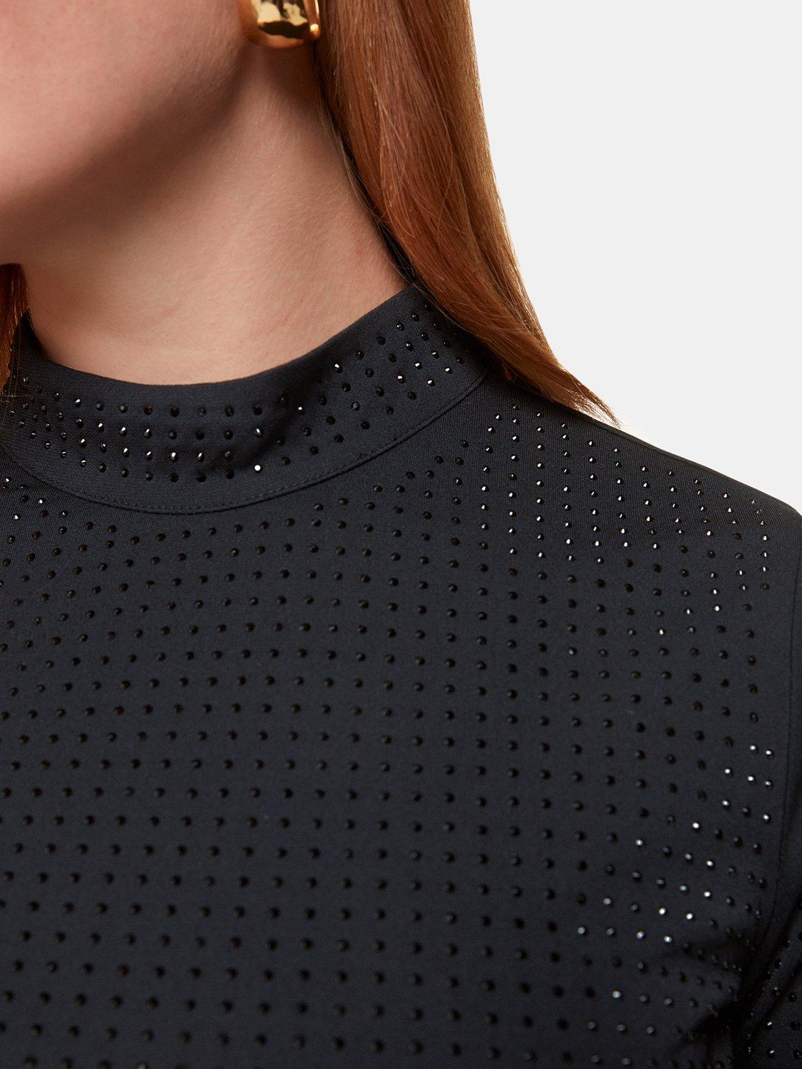 Product image 5 of 6, which shows Whistles Hot Fix Embellished Jersey Midi Dress, Black, 6