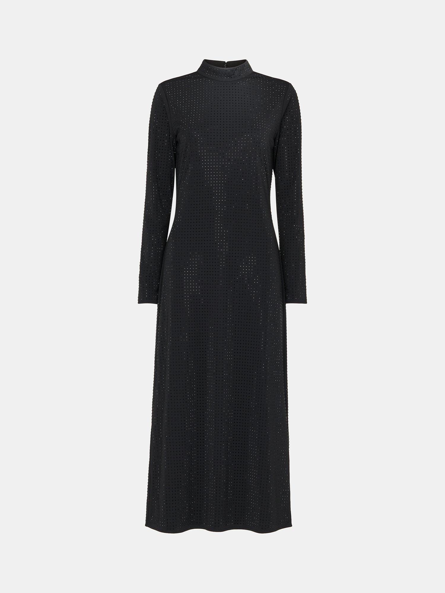 Product image 6 of 6, which shows Whistles Hot Fix Embellished Jersey Midi Dress, Black, 6