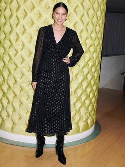 Whistles Metallic Stripe Midi Dress, Black/Multi, Black/Multi