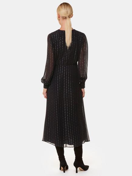 Whistles Metallic Stripe Midi Dress, Black/Multi - view 2, Black/Multi