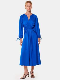 Whistles Molly Satin Ruched Dress, Blue, Blue