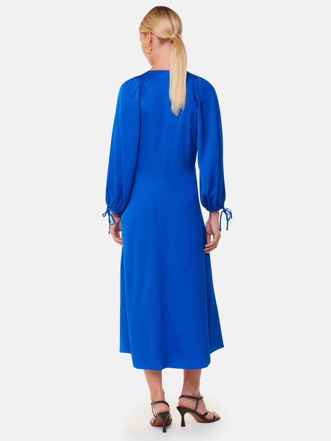 Product image 2 of 5, which shows Whistles Molly Satin Ruched Dress, Blue, 8