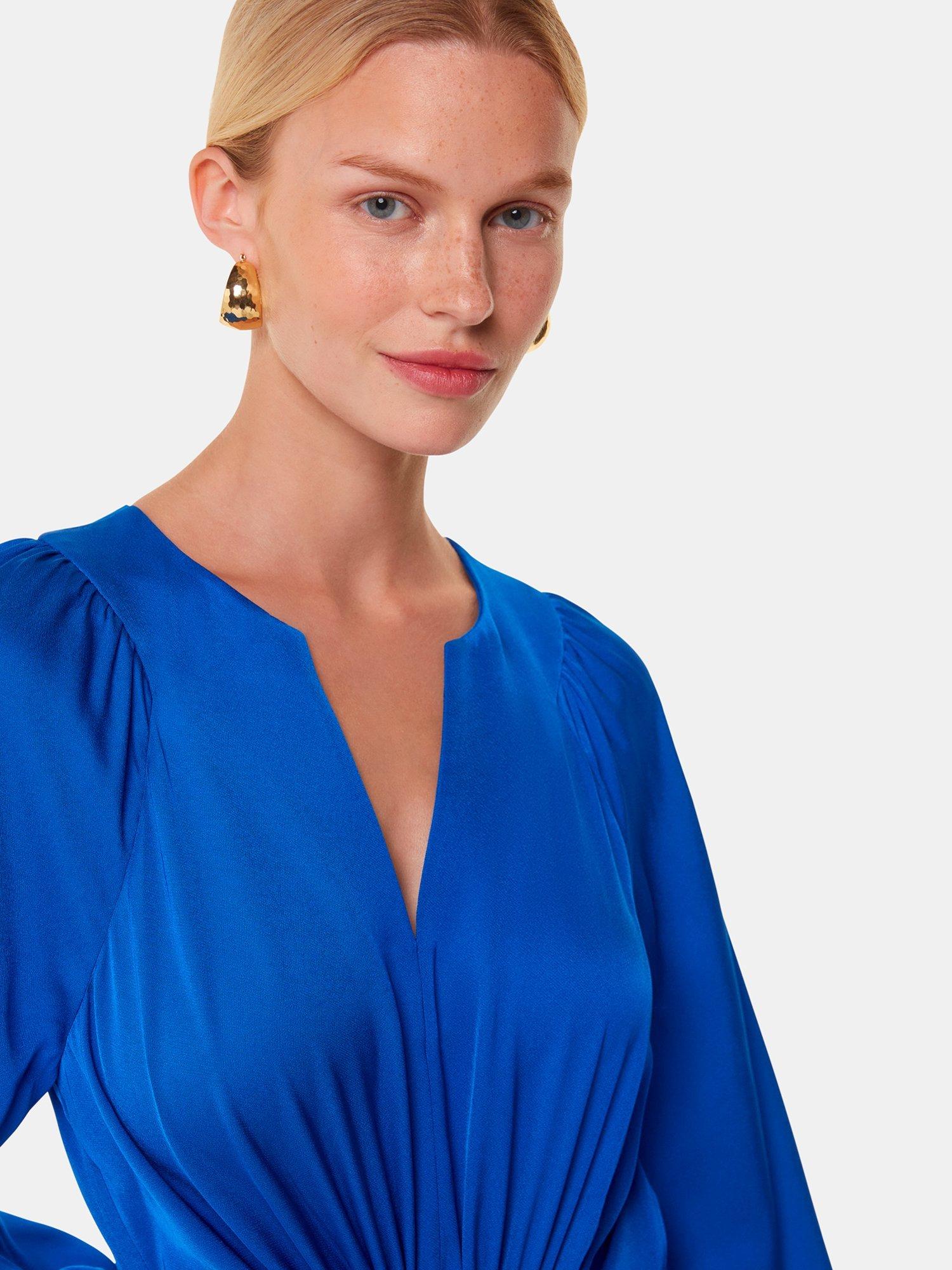 Product image 3 of 5, which shows Whistles Molly Satin Ruched Dress, Blue, 8