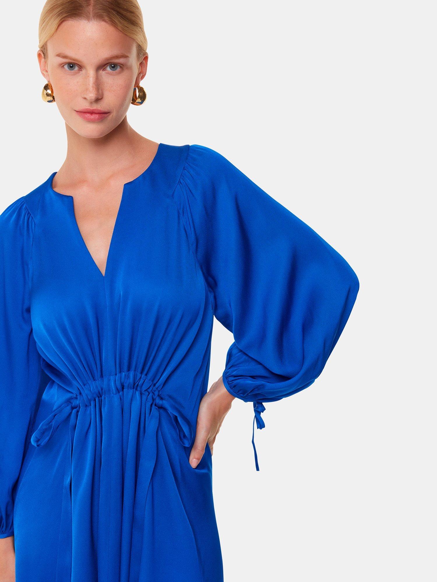Product image 4 of 5, which shows Whistles Molly Satin Ruched Dress, Blue, 8
