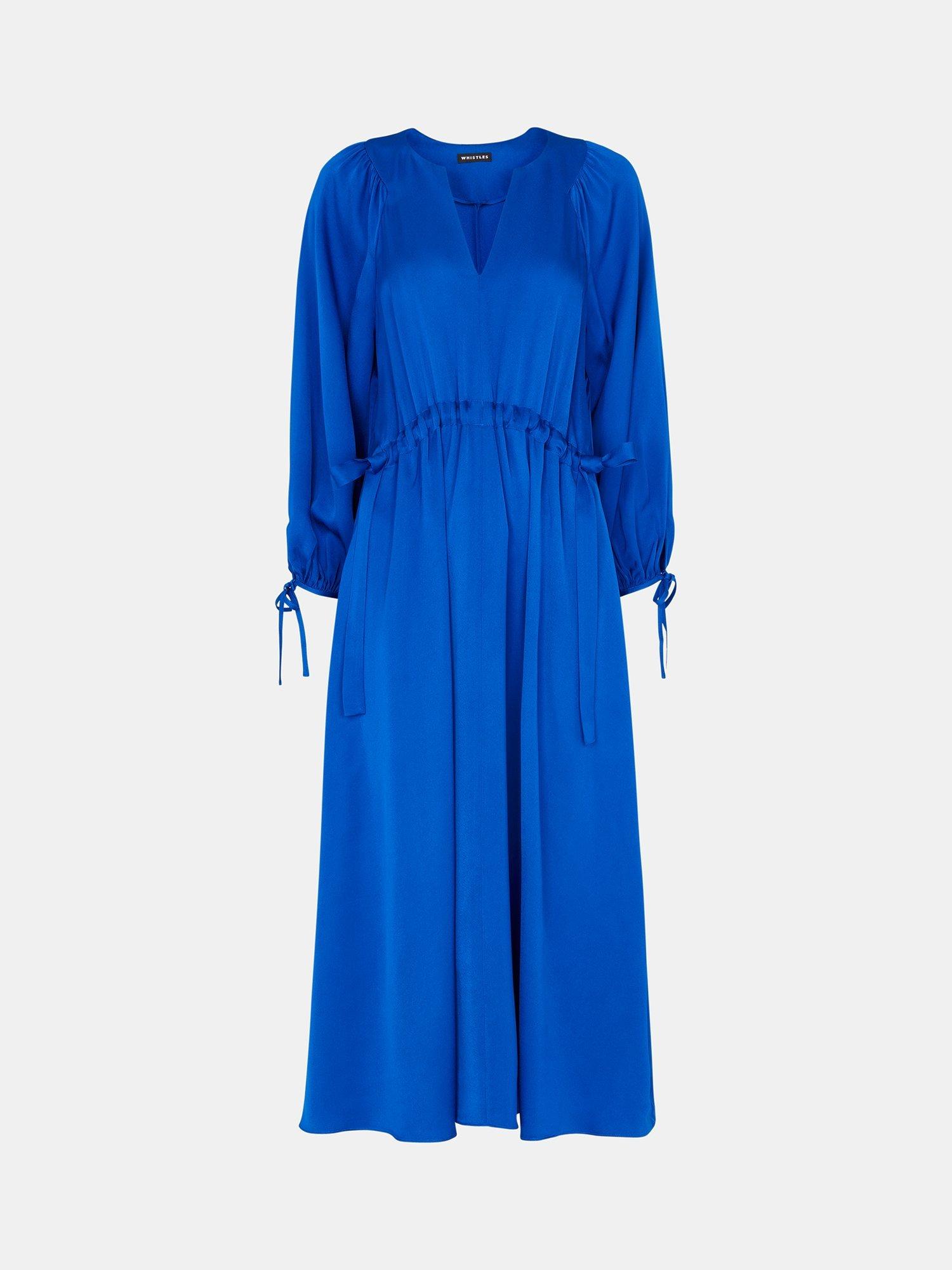 Product image 5 of 5, which shows Whistles Molly Satin Ruched Dress, Blue, 8