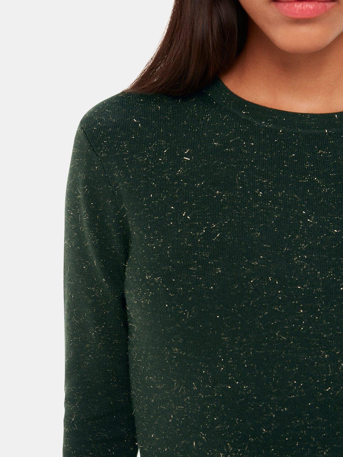 Product image 3 of 5, which shows Whistles Petite Annie Sparkle Knit Midi Dress, Dark Green, 6