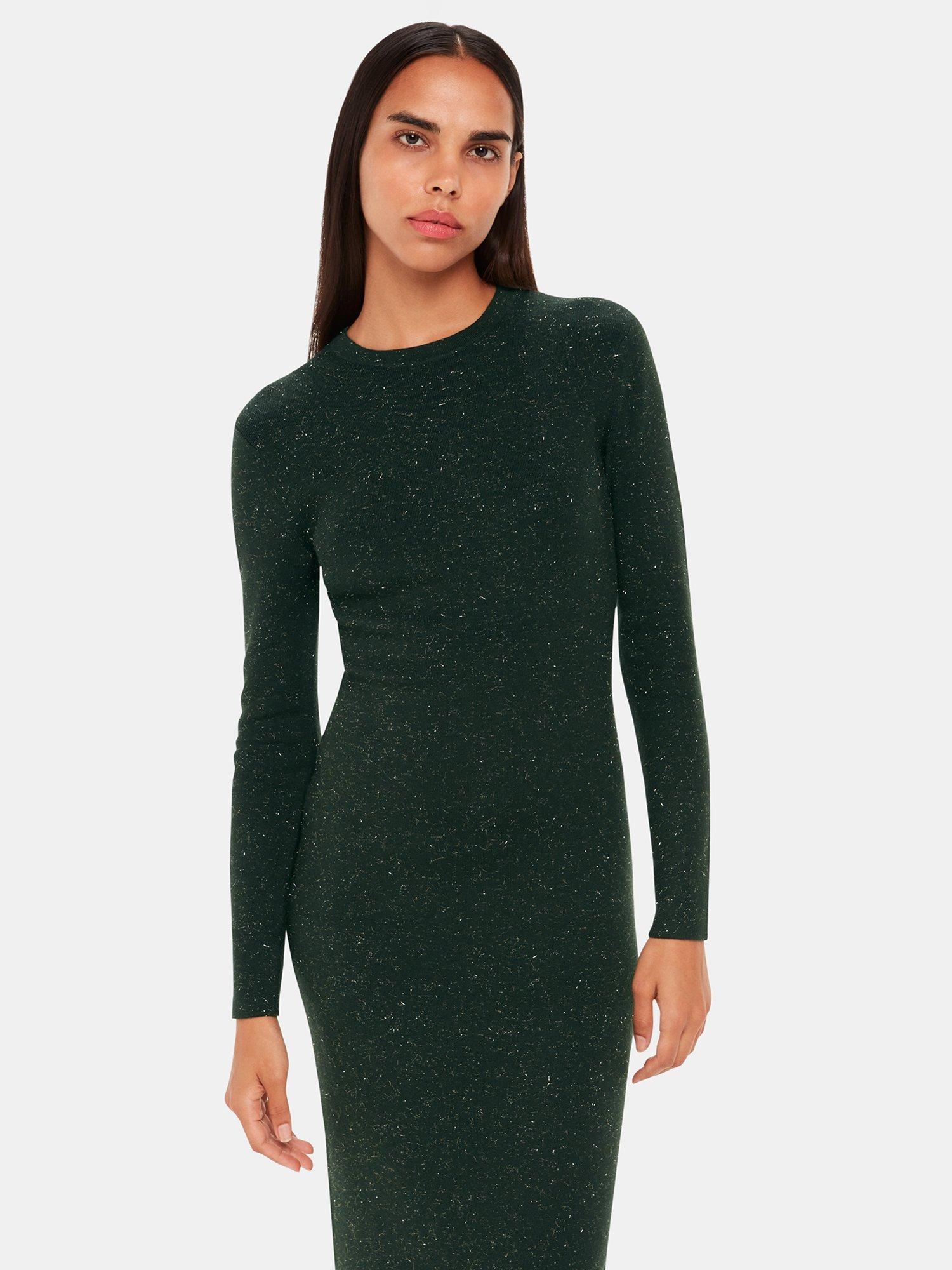 Product image 4 of 5, which shows Whistles Petite Annie Sparkle Knit Midi Dress, Dark Green, 6