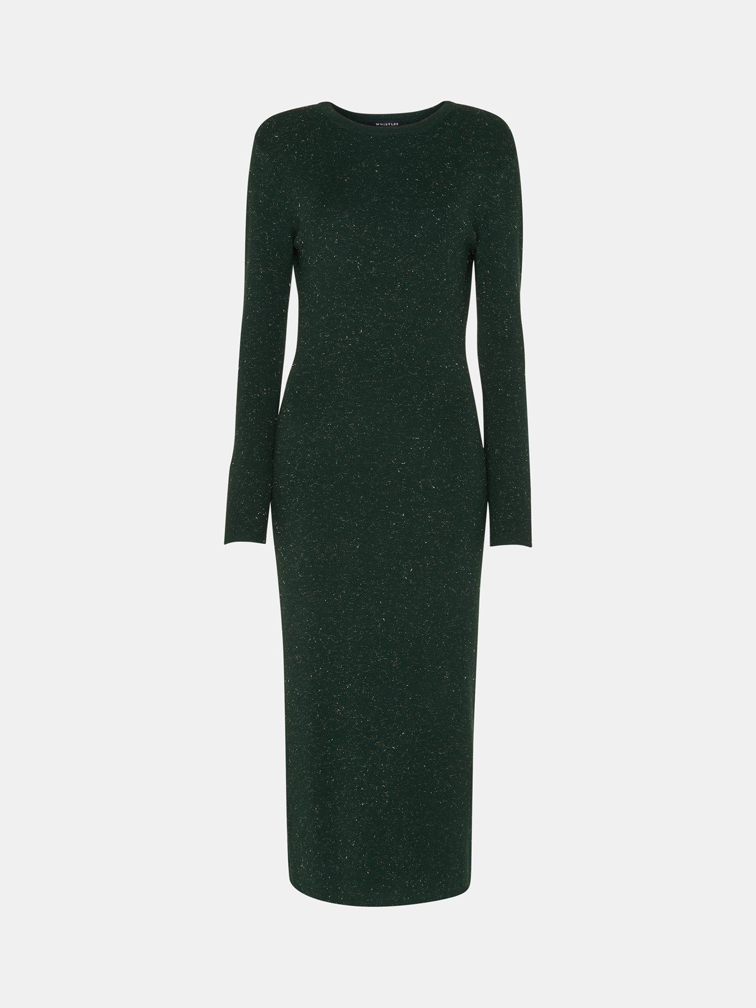 Product image 5 of 5, which shows Whistles Petite Annie Sparkle Knit Midi Dress, Dark Green, 6