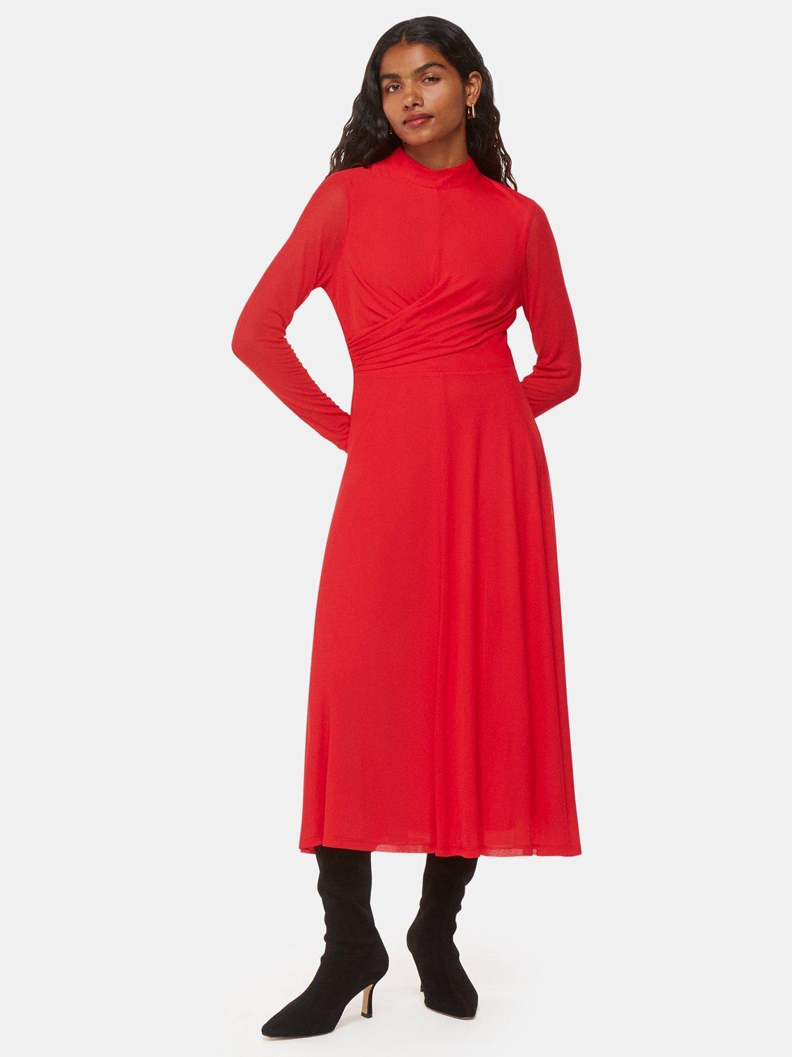 Product image 1 of 5, which shows Whistles Petite Arabella Ruched Maxi Dress, Red, 6