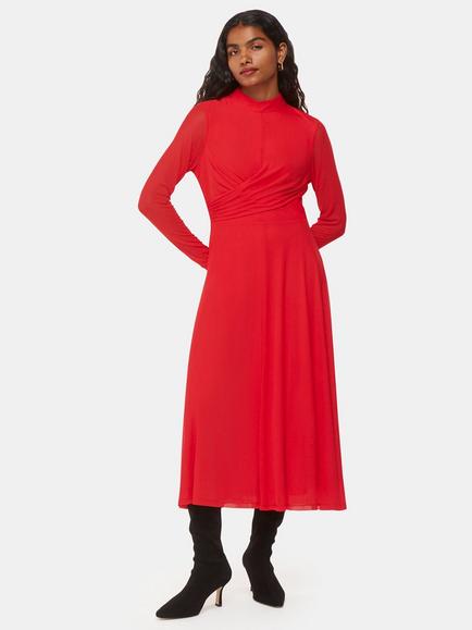 Whistles Petite Arabella Ruched Maxi Dress, Red, Red