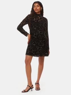 Whistles Petite Hot Fix Embellished Floral Velvet Burnout Mini Dress, Black, Black