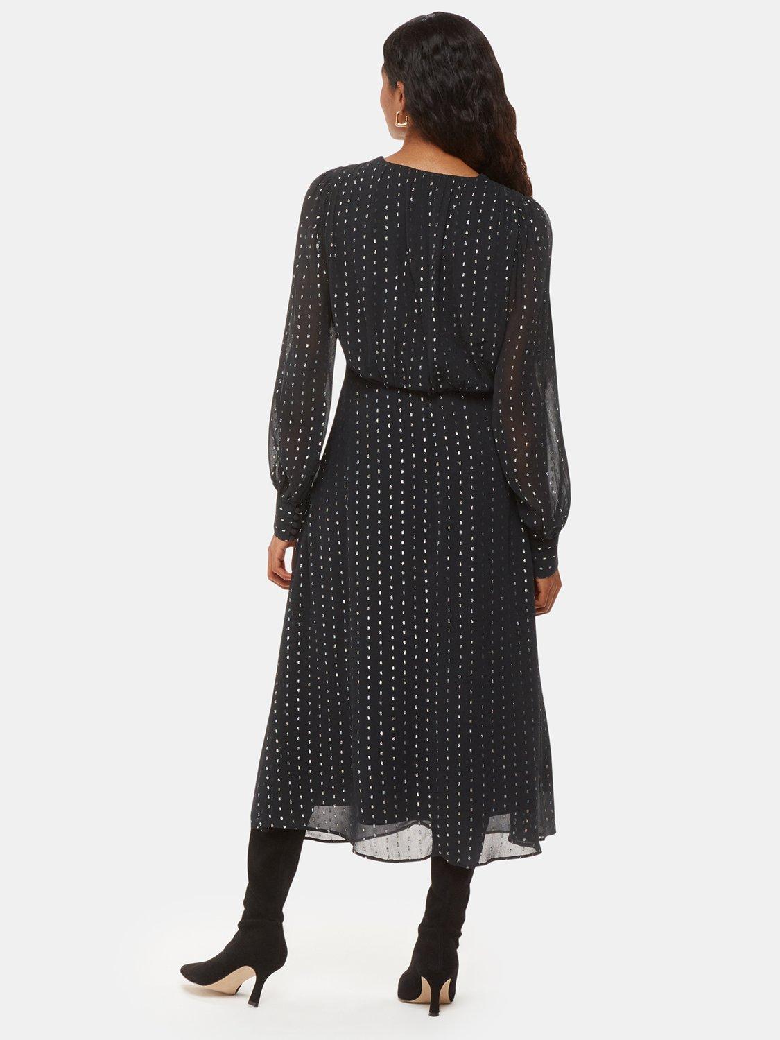 Product image 2 of 4, which shows Whistles Petite Metallic Stripe Midi Dress, Black/Silver, 6
