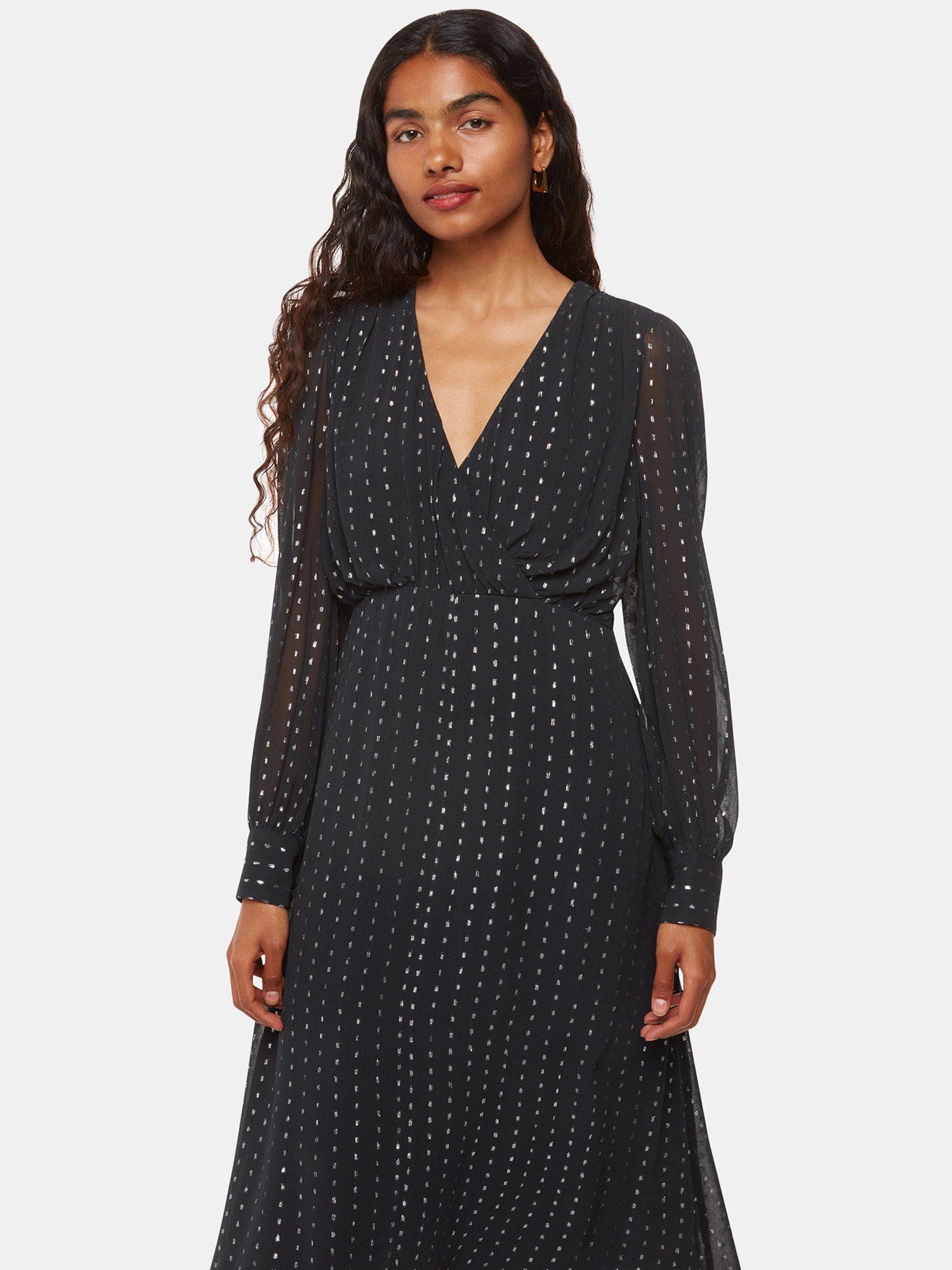 Product image 3 of 4, which shows Whistles Petite Metallic Stripe Midi Dress, Black/Silver, 6