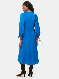 Whistles Petite Molly Satin Ruched Dress, Blue - view 2, Blue