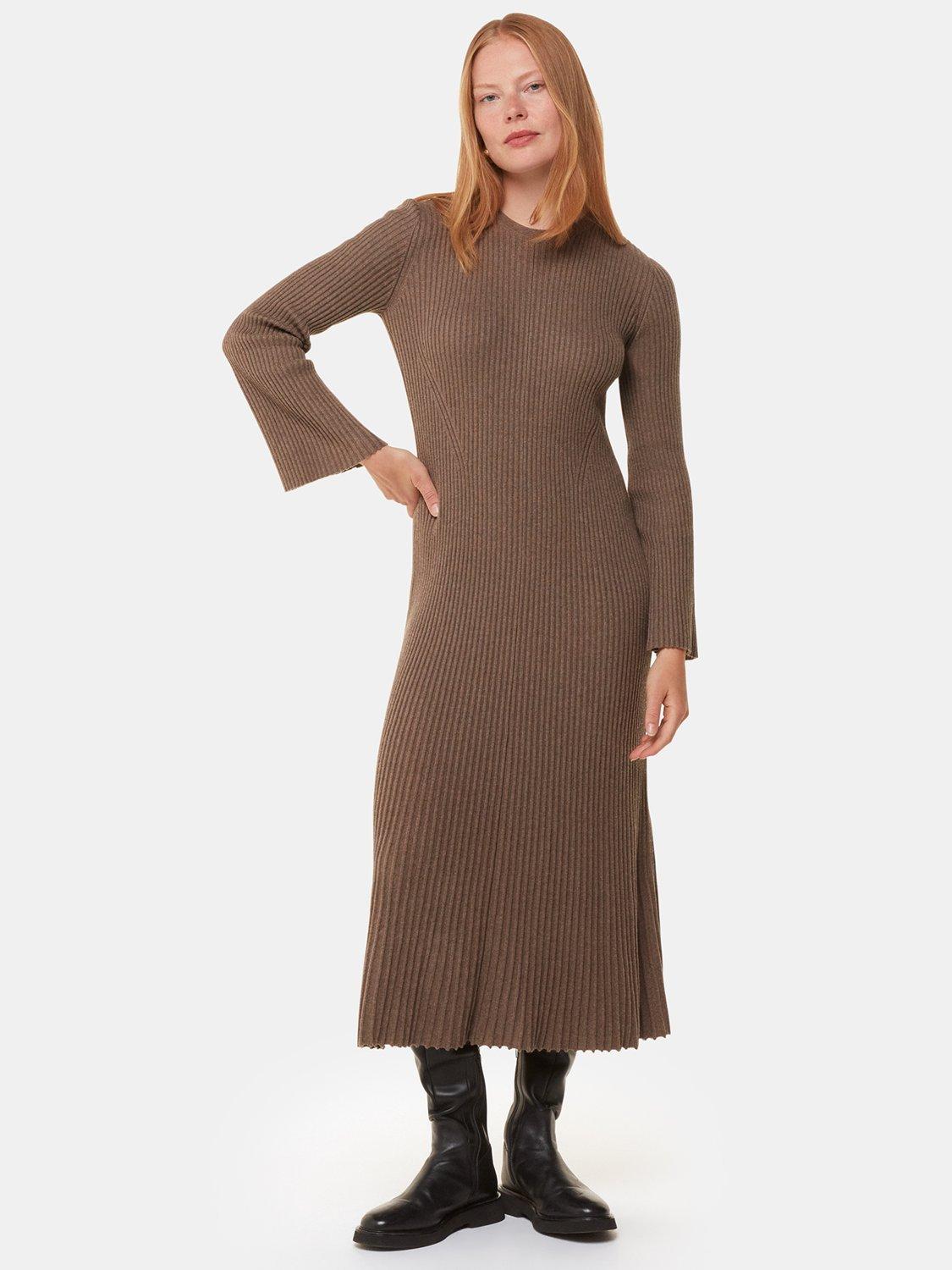 Product image 1 of 7, which shows Whistles Willow Ribbed Knit Dress, Taupe, 6