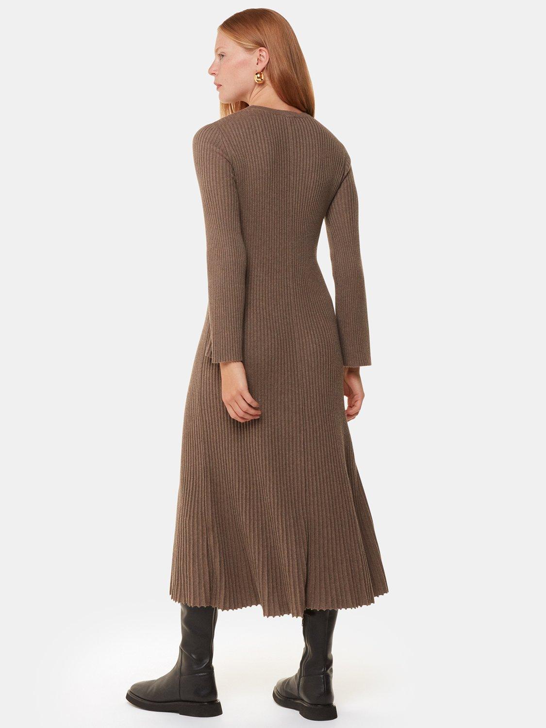 Product image 2 of 7, which shows Whistles Willow Ribbed Knit Dress, Taupe, 6