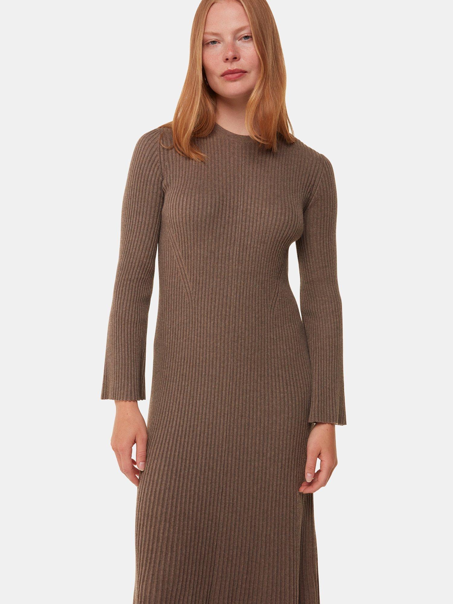 Product image 3 of 7, which shows Whistles Willow Ribbed Knit Dress, Taupe, 6
