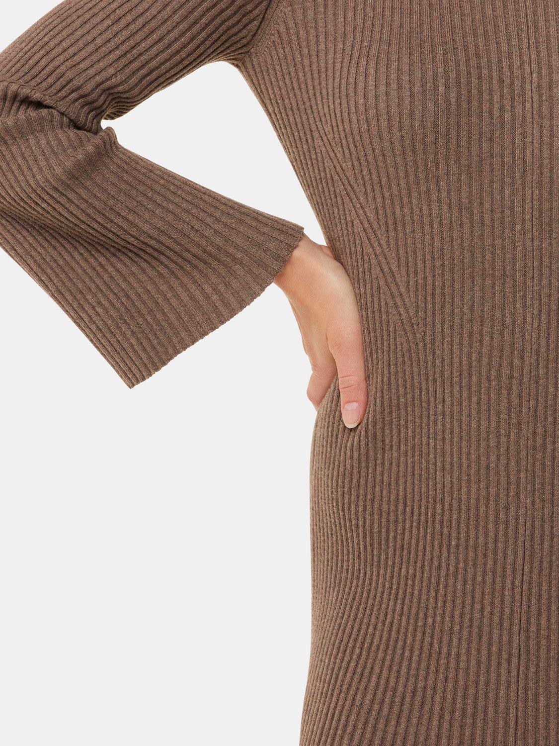 Product image 4 of 7, which shows Whistles Willow Ribbed Knit Dress, Taupe, 6