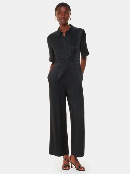 Whistles Edina Shirt Jumpsuit containing LENZING™ ECOVERO™ Viscose, Black, Black