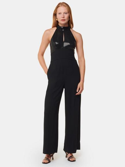 Whistles Leah Sequin Bodice Jumpsuit, Black, Black