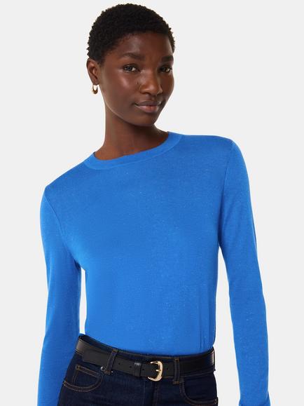 Whistles Annie Sparkle Crew Neck Jumper, Blue
