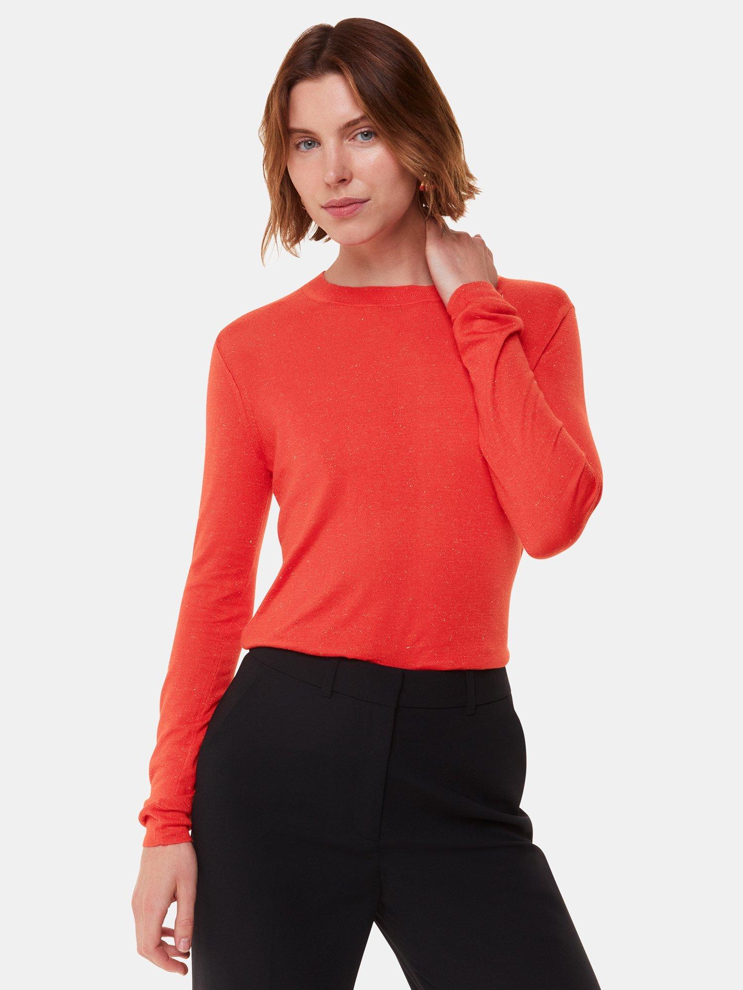Product image 1 of 5, which shows Whistles Annie Sparkle Crew Neck Jumper, Red, 6