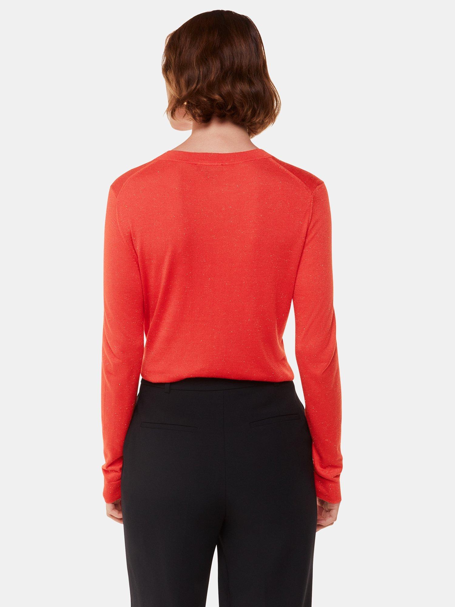 Product image 2 of 5, which shows Whistles Annie Sparkle Crew Neck Jumper, Red, 6