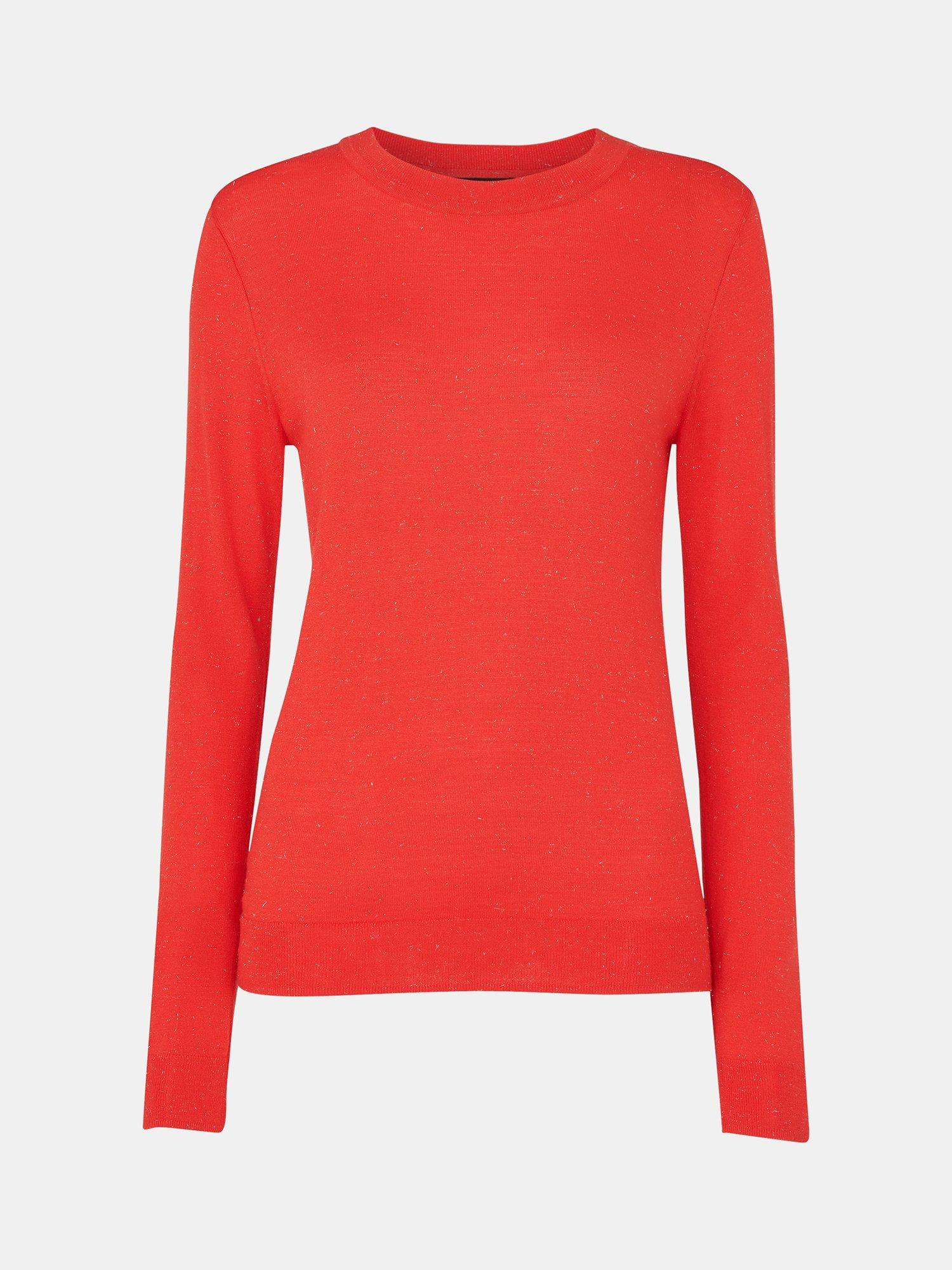 Product image 5 of 5, which shows Whistles Annie Sparkle Crew Neck Jumper, Red, 6