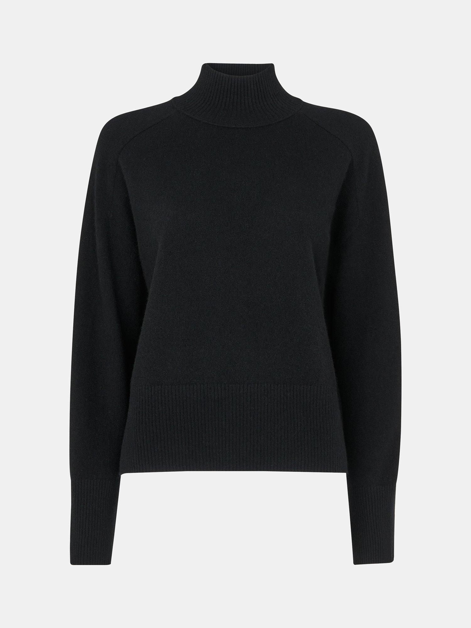 Product image 6 of 6, which shows Whistles Cashmere Funnel Neck Jumper, Black, XS