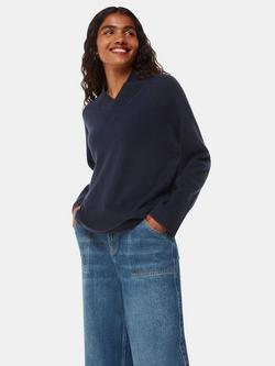 Whistles Petite V-Neck Cashmere Jumper, Navy, Navy