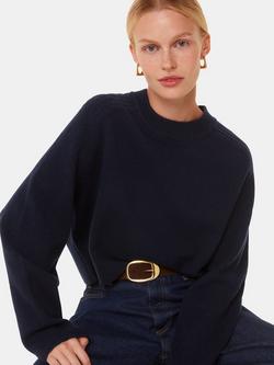 Whistles Pure Wool Relaxed Crop Jumper, Navy