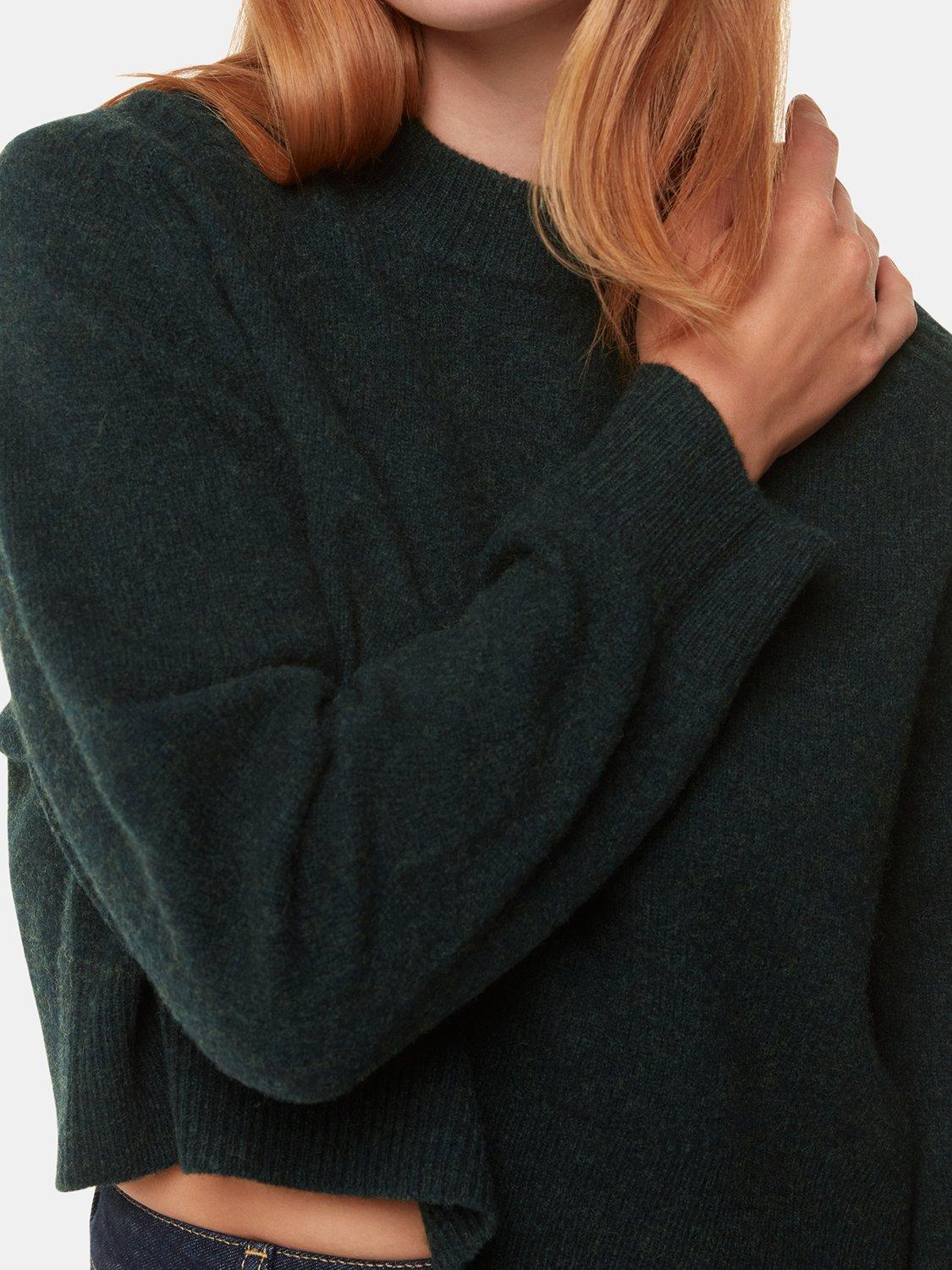 Product image 4 of 5, which shows Whistles Pure Wool Relaxed Crop Jumper, Dark Green, M