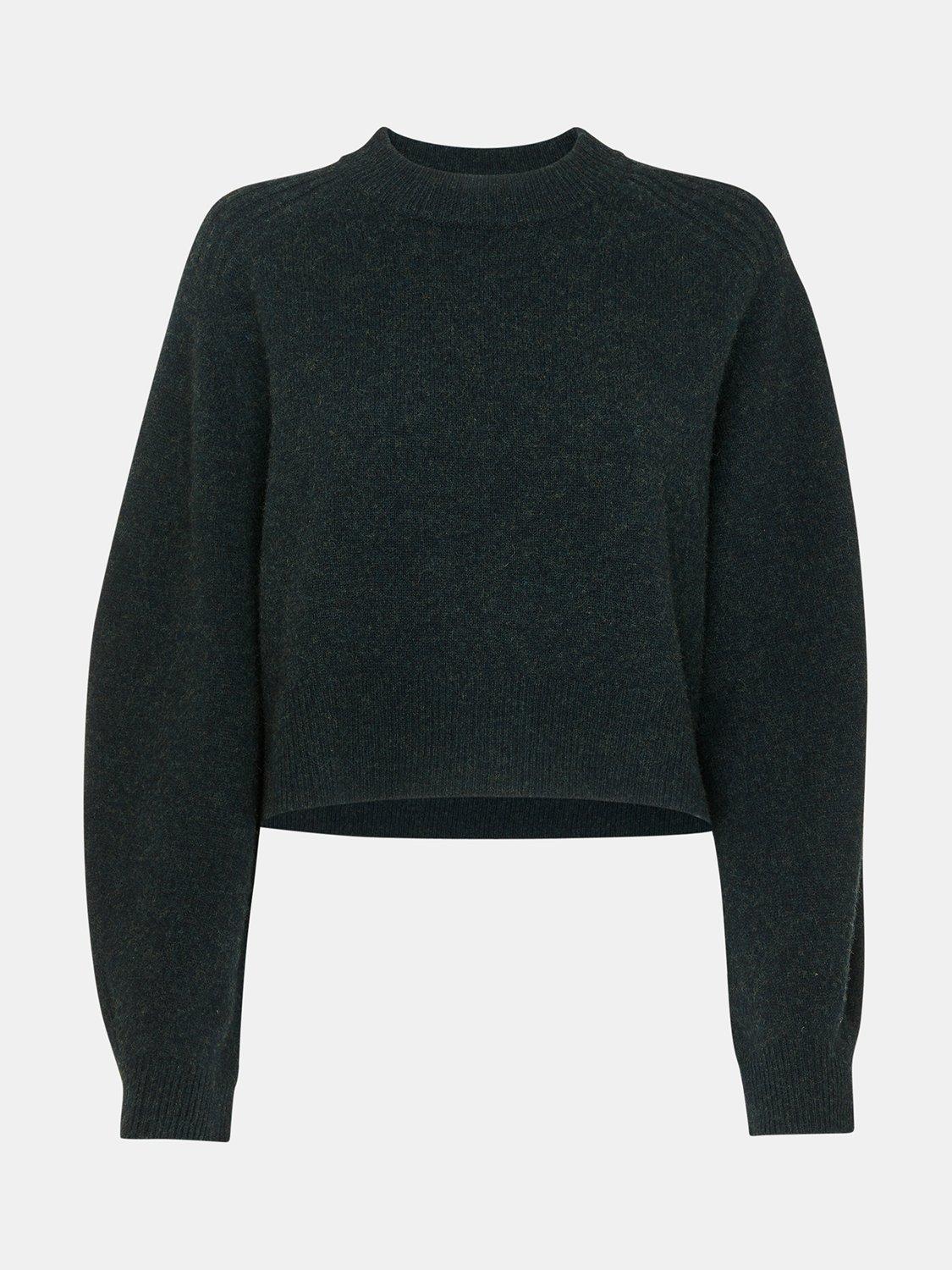 Product image 5 of 5, which shows Whistles Pure Wool Relaxed Crop Jumper, Dark Green, M