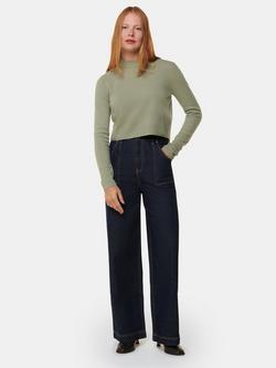 Whistles Pure Wool Cropped Jumper, Sage Green