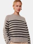 Whistles Wool Blend Stripe Jumper, Taupe/Black