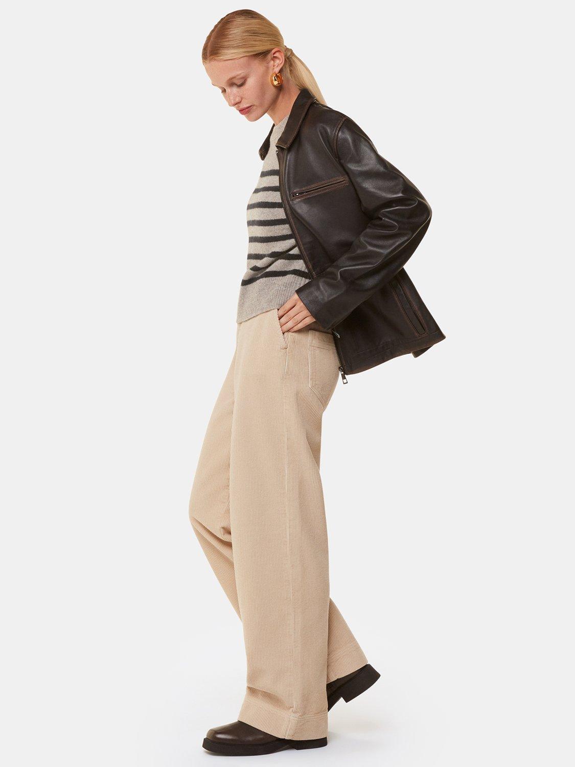 Product image 3 of 5, which shows Whistles Wool Blend Stripe Jumper, Taupe/Black, XL