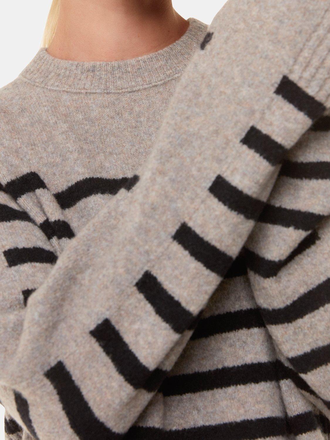 Product image 4 of 5, which shows Whistles Wool Blend Stripe Jumper, Taupe/Black, XL