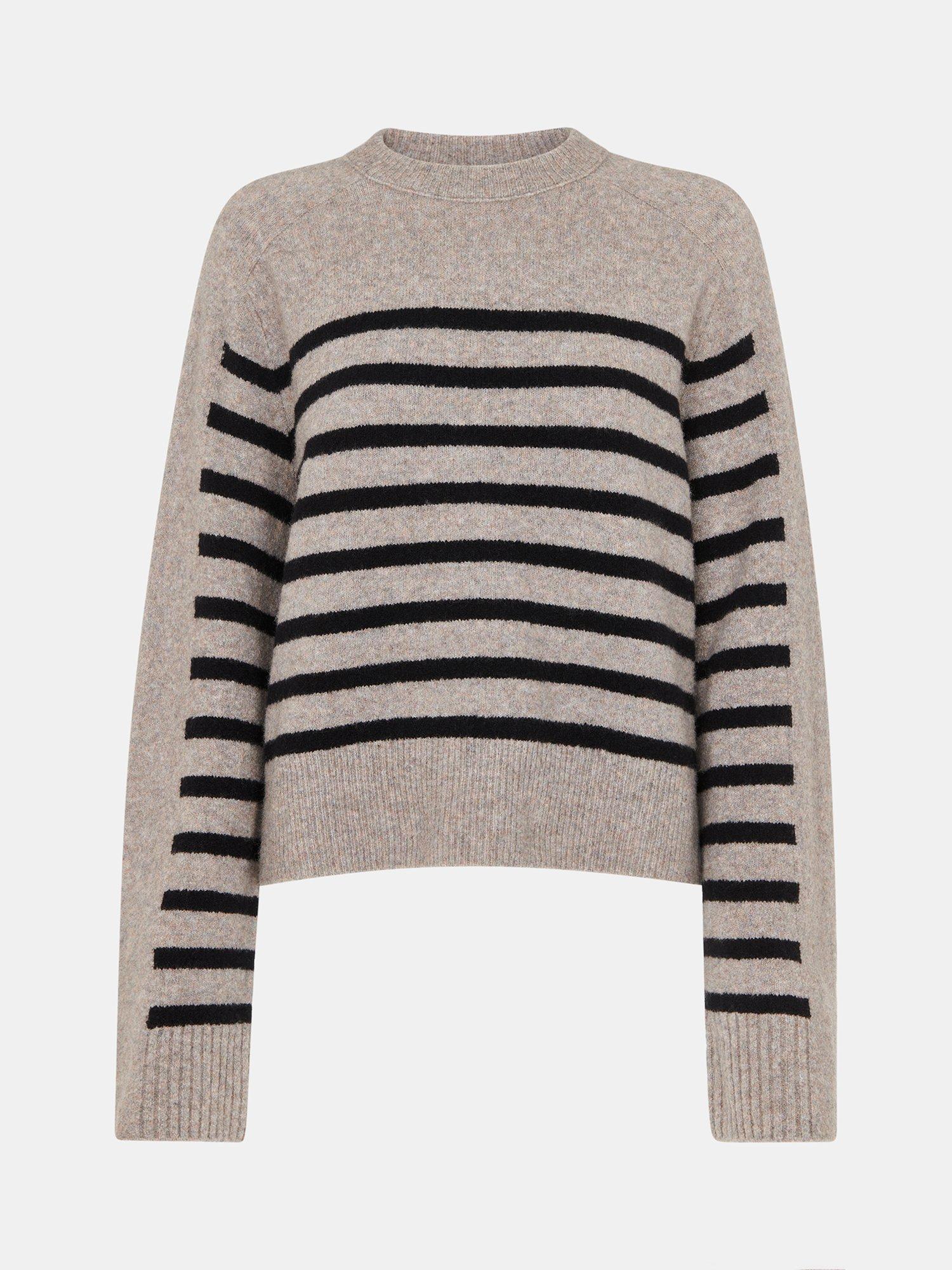 Product image 5 of 5, which shows Whistles Wool Blend Stripe Jumper, Taupe/Black, XL