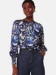 Whistles Dazzled Floral Satin Blouse, Navy/Multi