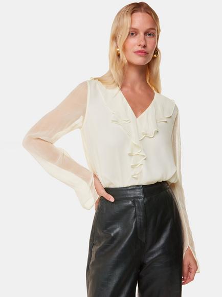 Whistles Ruffle Collar Detail Blouse, Ivory