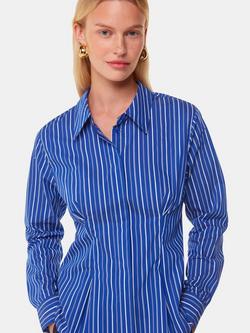 Whistles Stripe Waisted Shirt, Blue/White, Blue/White