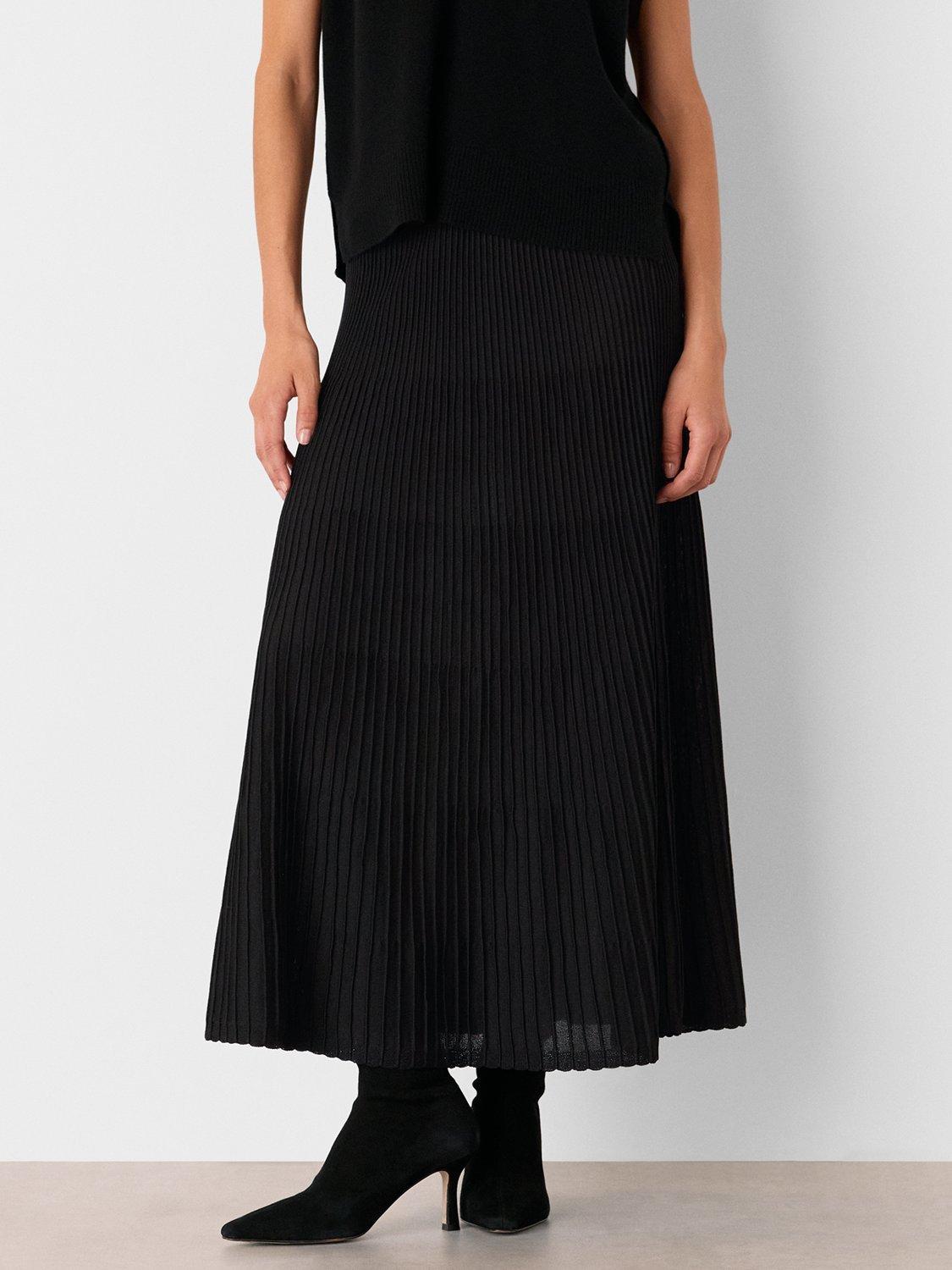 Product image 1 of 5, which shows Whistles Knitted Pleated Skirt, Black, 6