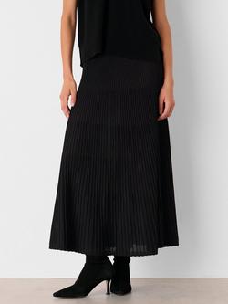 Whistles Knitted Pleated Skirt, Black, Black