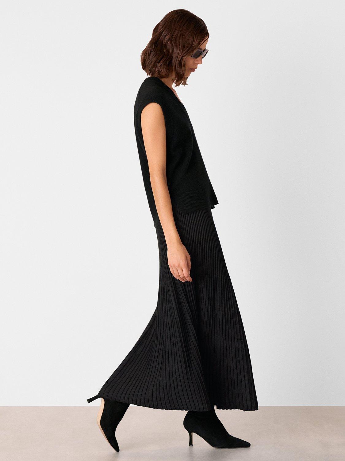 Product image 3 of 5, which shows Whistles Knitted Pleated Skirt, Black, 6