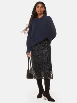 Whistles Petite Floral Sequin Midi Skirt, Black/Multi, Black/Multi