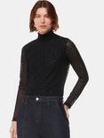 Whistles Checked Flocked Mesh Top, Black